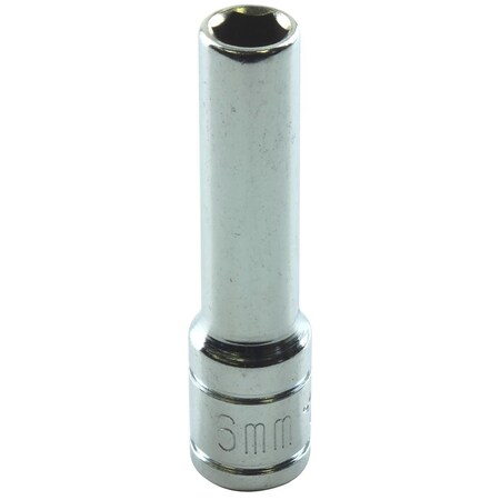 K-Tool International 1/4" Drive, 6mm Metric Socket, 6 Points, Deep 6Pt, Chrome 1/4"Dr, 6mm KTI-26206
